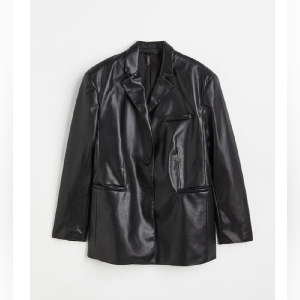 Single breasted black leather blazer